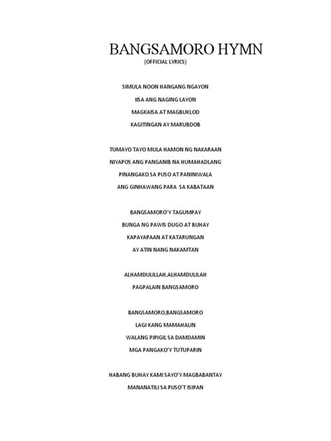 THE BANGSAMORO HYMN LYRICS .